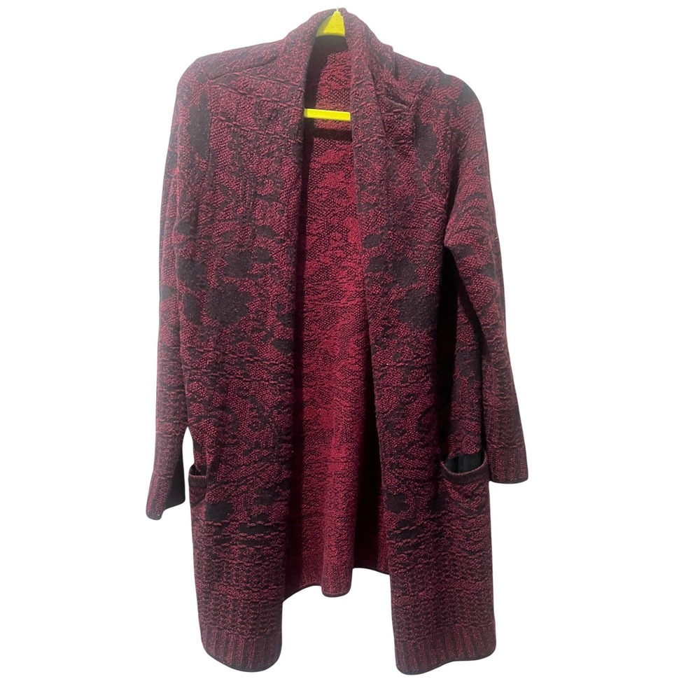 jill woman‎ cardigan Chunky Knit geometric maroon black size M Grandma Cozycore